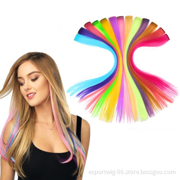 Party Highlights Clip in Colored Hair Extensions Colorful Hair Extensions 20 inches Straight Synthetic Hairpieces For party